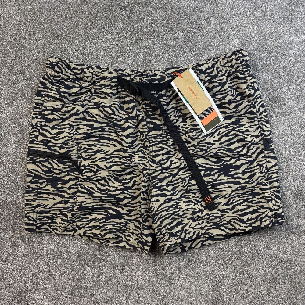 NWT Merrell Shorts Men's 38 Zebra Stripe Belted Nylon River Shorts‎ Water Swim